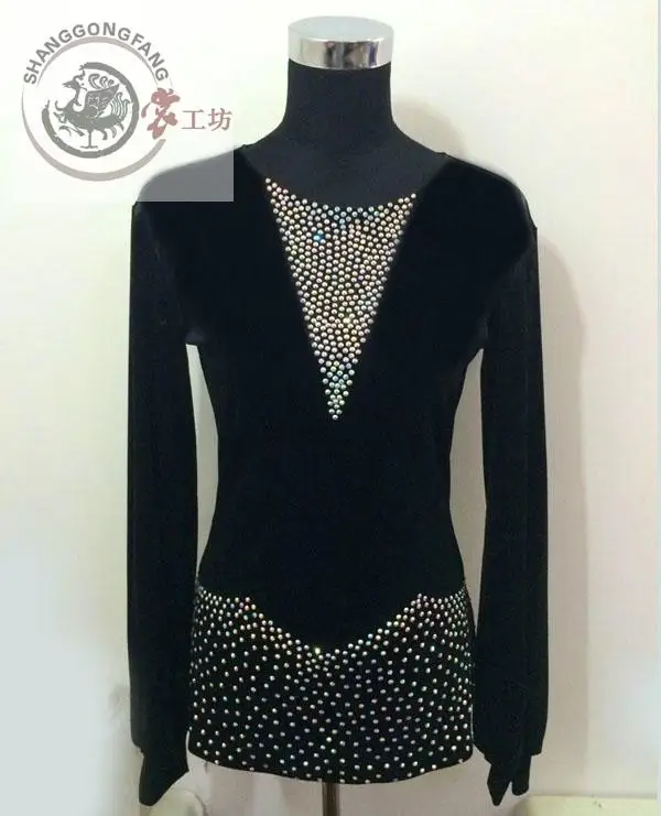 

New men's latin dance costumes long sleeves diamond latin dance Velvet top for men's latin dance competition shirts S-4XL