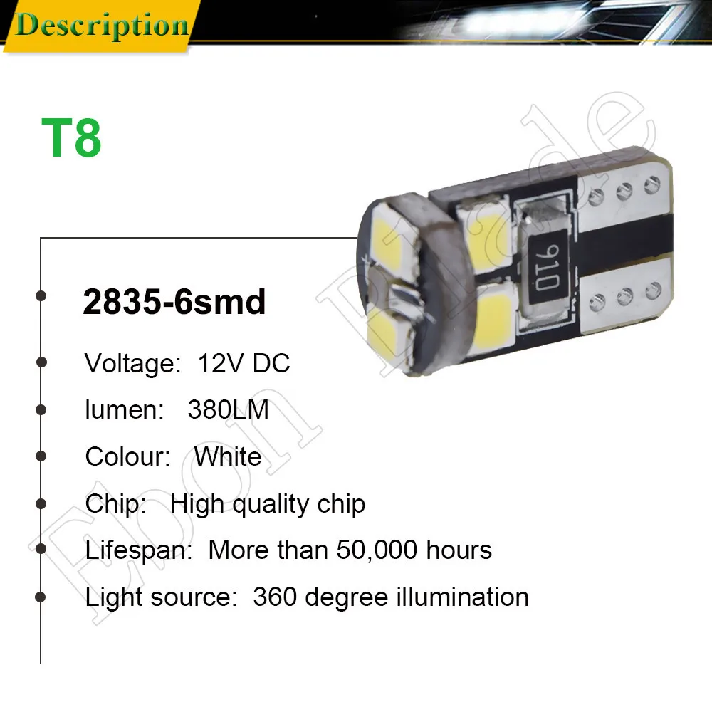 6 светодиодных автомобильных ламп Canbus DC 12V T8 T10 2835 супер белый 6000K 194 168 w5w