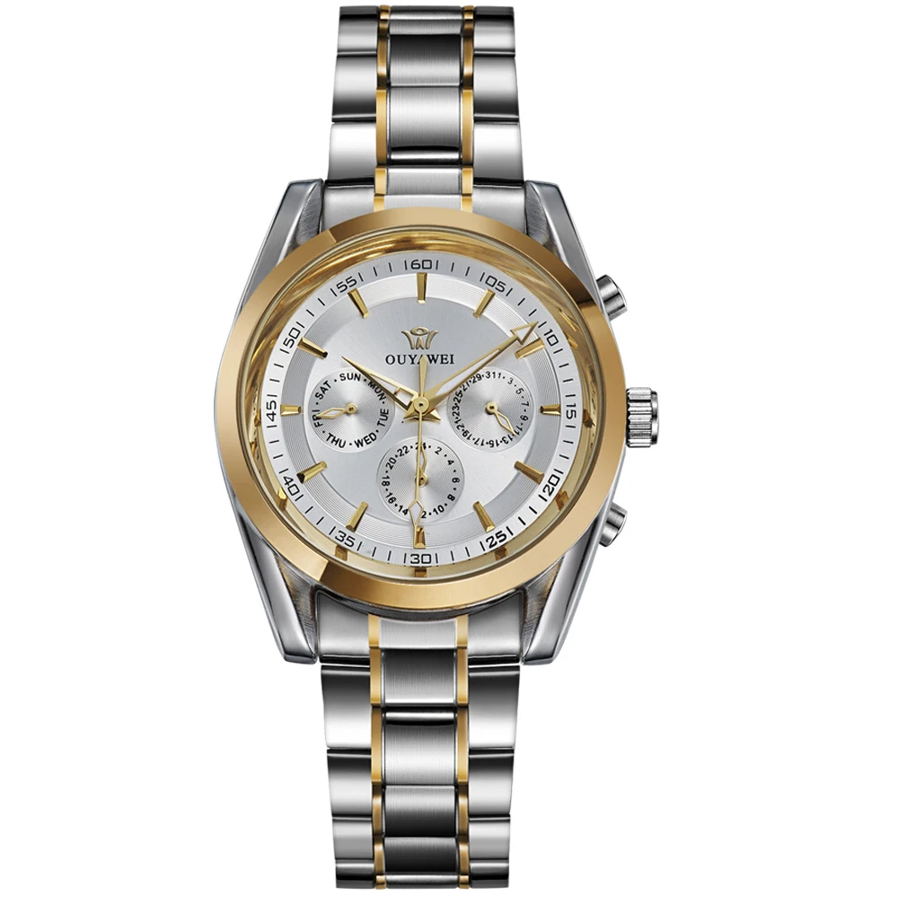 OUYAWEI Серебряный Циферблат Дата День Автоматическая Мужские Механические С