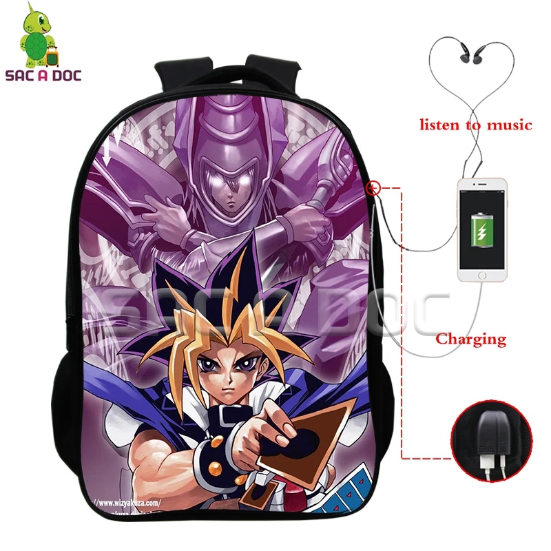 Аниме Yu Gi Oh Yugi Kaiba рюкзак Многофункциональный usb зарядка Разъем для наушников сумки для ноутбука школьные рюкзаки для подростков