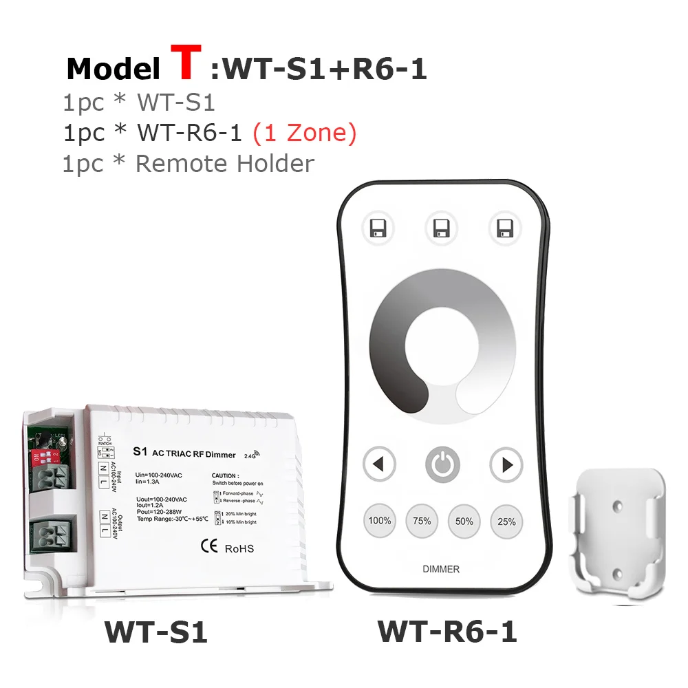 Model T Triac светодиодный диммер 220 В с закругленным краем и затемнением RF 2,4G беспроводной пульт дистанционного управления Smart Wifi AC 230 в 110 В светодиодный светильник переключатель-регулятор яркости лампы - Цвет: Model T
