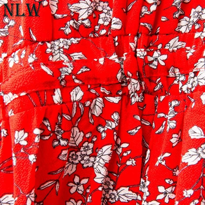 NLW красный Boho цветочный принт сексуальные костюмы летние шифоновый комбинезон 2018