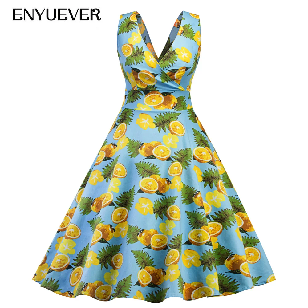 Женское винтажное платье Enyuever Lemon на бретелях в стиле ретро 50 s Повседневный