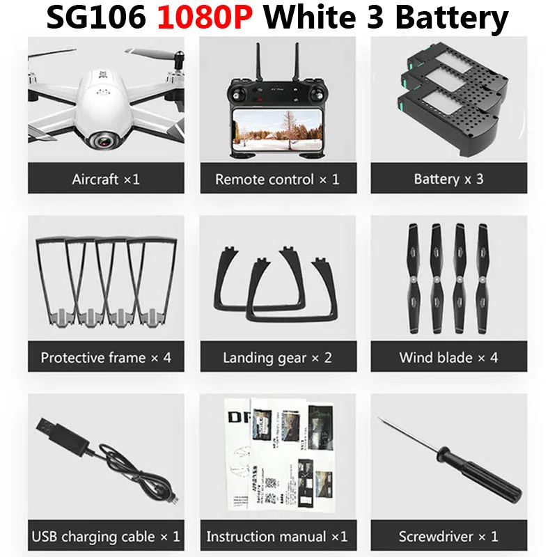 SG106 WiFi FPV RC Дрон с двойной камерой 720P 1080P 4K антенна видео широкоугольный оптический поток RC Квадрокоптер вертолет детская игрушка E58 - Цвет: SG106 1080P White 3B