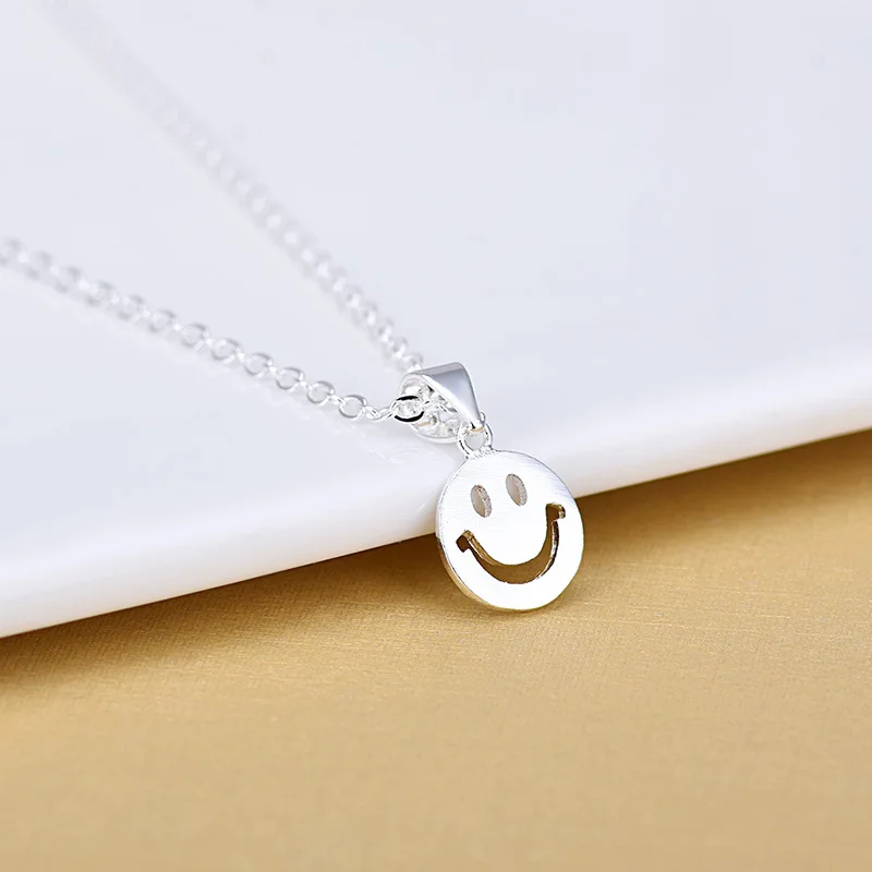 Женские ожерелья подвески с круглым смайликом из стерлингового серебра 925 пробы