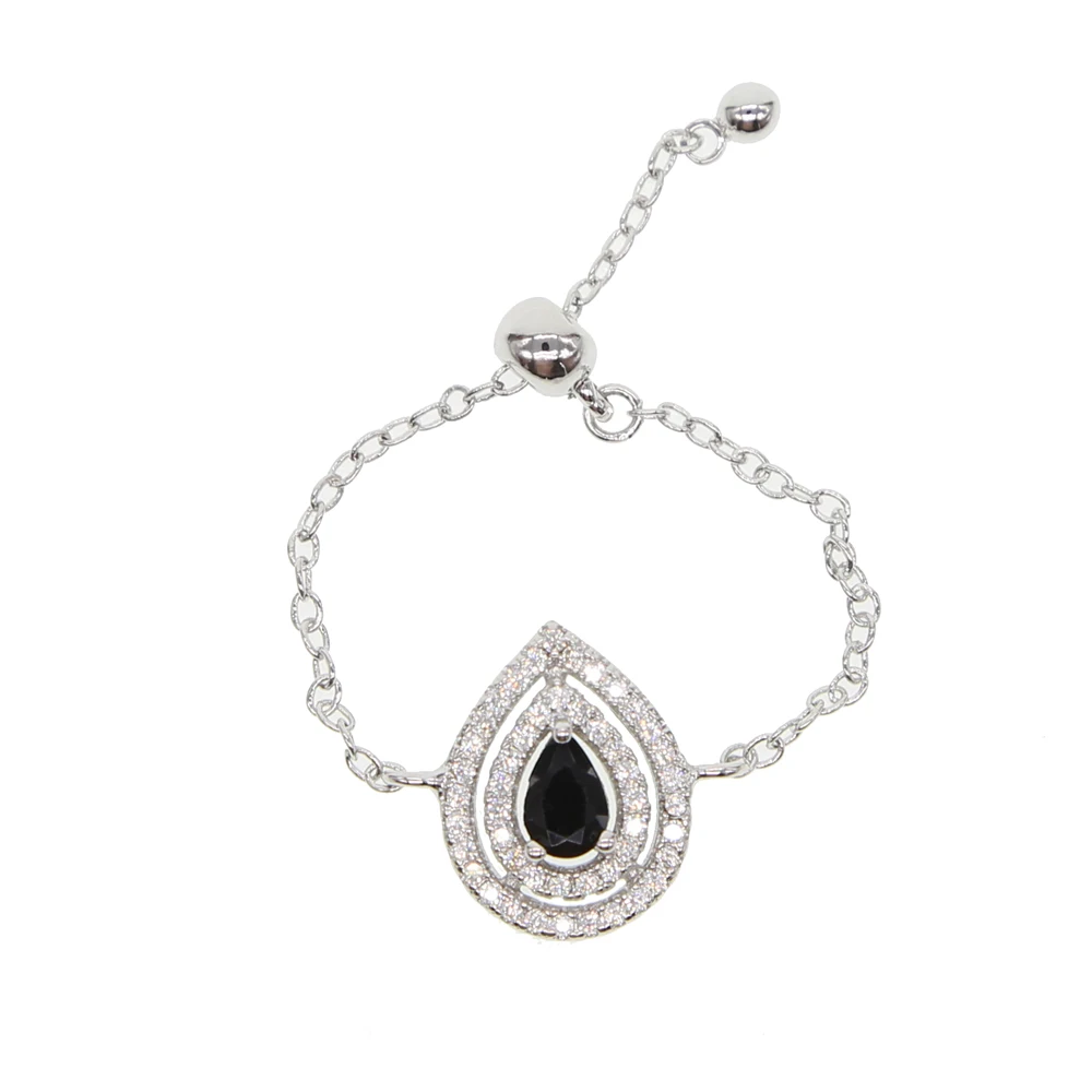 silver black Камень по месяцу рождения, серебро, розовое золото, слеза, тонкая цепочка, кольца, настраиваемая мода, свадебный подарок, AAA cz кубический цирконий, кольцо на палец - Цвет основного камня: silver black