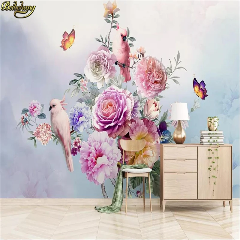 beibehang Custom photo Mural Wallpaper Large Wall paper Vintage rose parrot Painting Living Room Sofa Backdrop home improvement |