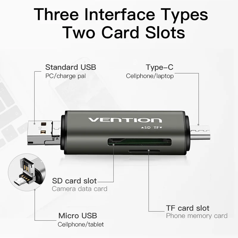 Адаптер Vention для чтения Micro SD-карт USB 3 0/TF