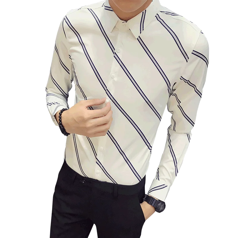 Полосатые рубашки мужские Повседневное корейский моды Camisa социальной Masculina