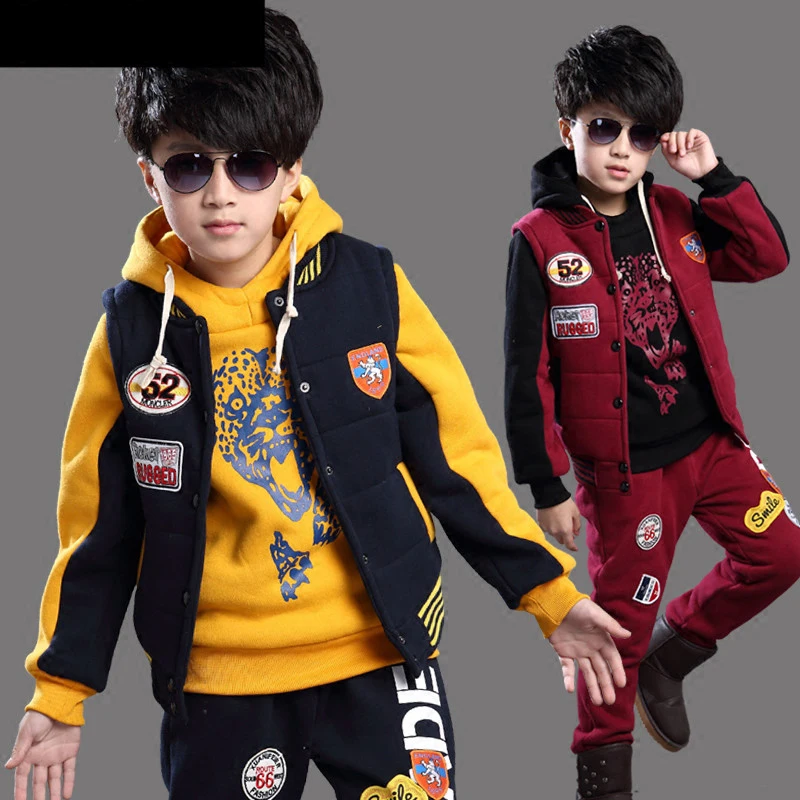 2018 зимняя Костюмы 3 шт. комплект детская утепленная бархатная одежда с подкладкой