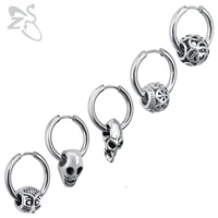zs 5 style punk hoop earrings skull owl shape mens stainless steel jewelry 1 pair hip hop earring rock roll biker accessories