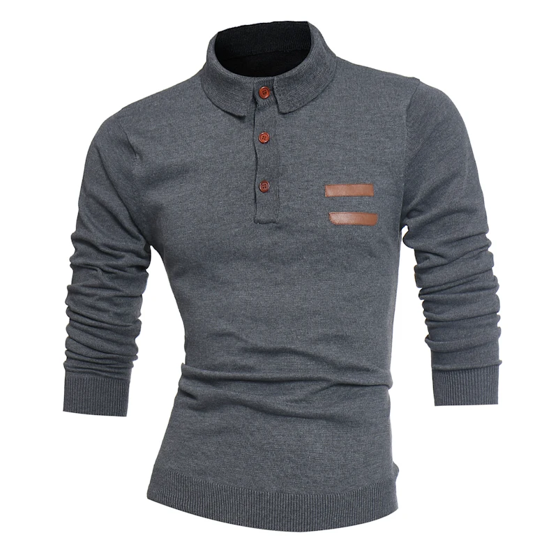 Мужской Повседневный свитер однотонный облегающий с отложным воротником