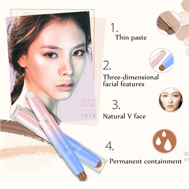 Double Head 3D Bronzer Highlighter Stick Face Makeup Concealer Pen Foundation Cream Texture Contour Pencil Beauty Cosmetic | Красота и