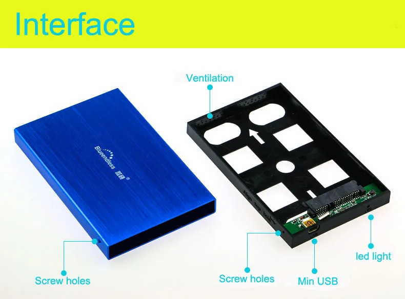 Прямая поставка алюминиевый чехол blueendless с USB 2 0 на SATA 5 дюйма для hdd