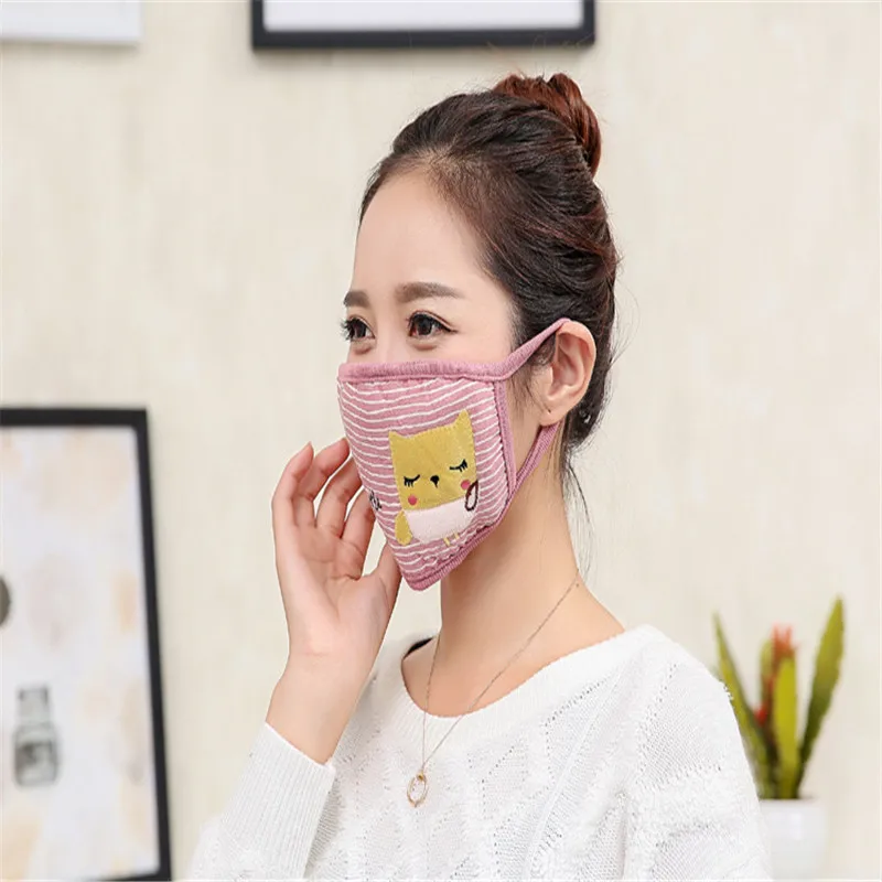 

10pcs/Bags Autumn and Winter new Ladies Fashion Breathable Masks Cartoon Cute owl Stripes Female warm Dustproof Haze Masks