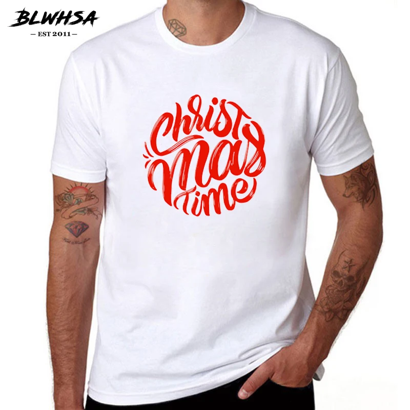 

BLWHSA New Christmas Time Printing T Shirt Men Casual Short Sleeve Loose Summer Funny T-shirt Cool Men Clothes Tops Tees