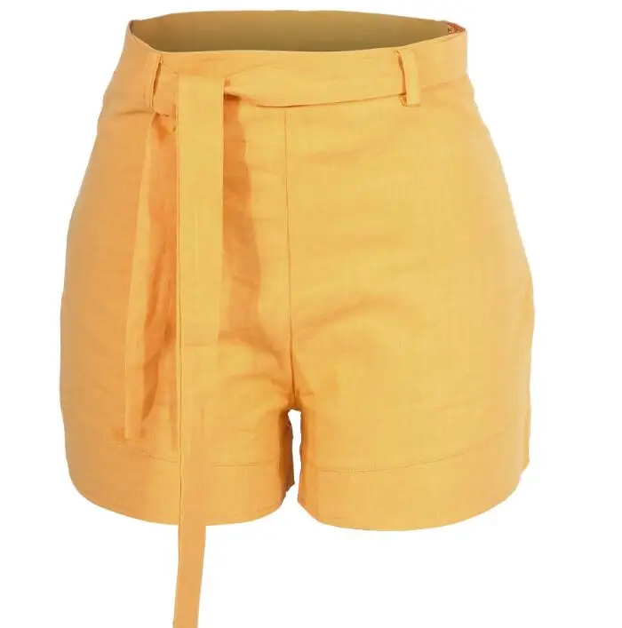 Женские льняные шорты с высокой талией повседневные обтягивающие из хлопка