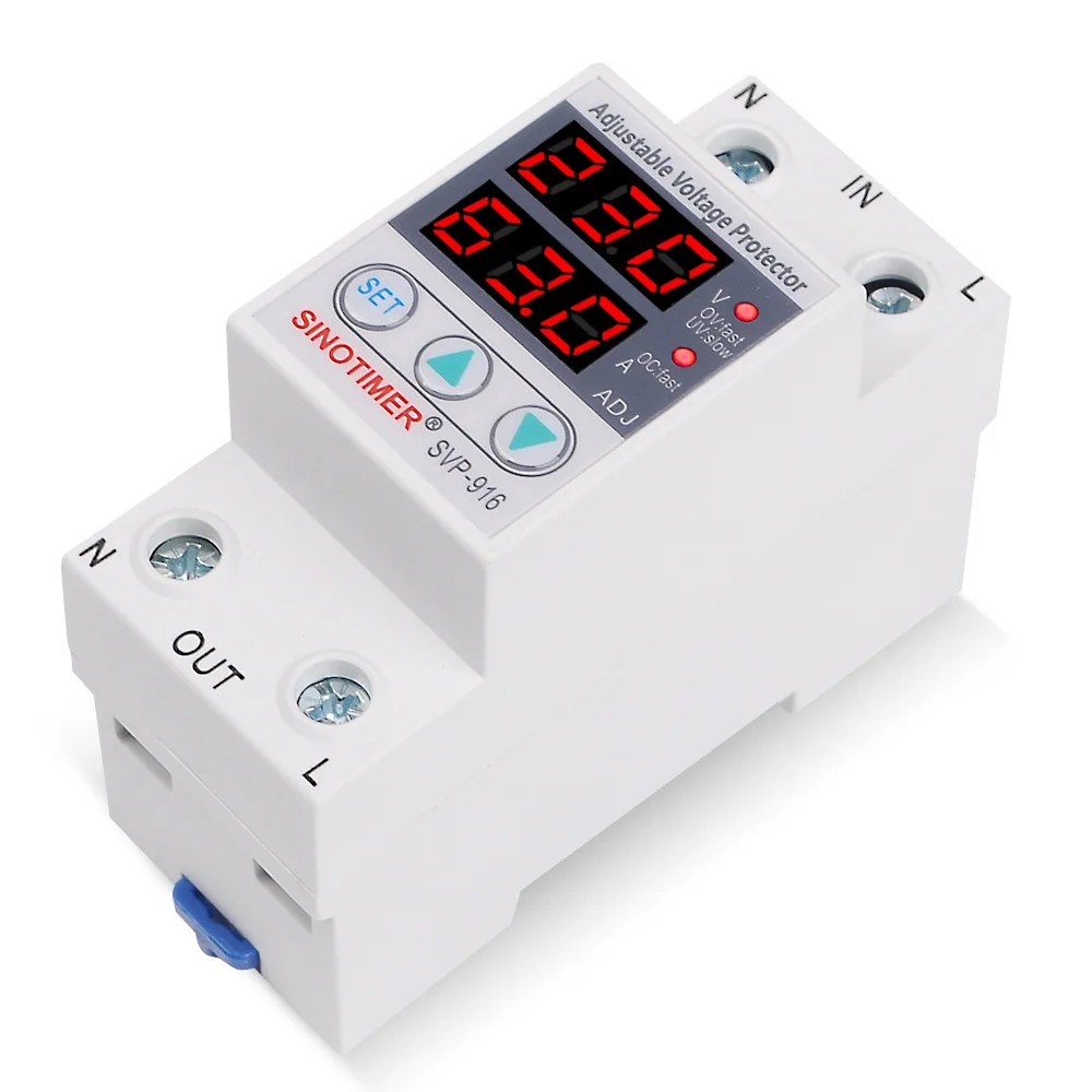 Household Protection 63A 220V Din Rail Adjustable Voltage Protector Relay with Over Current Protection