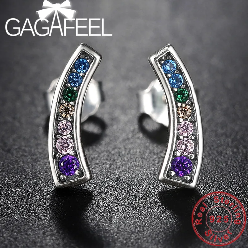 GAGAFEEL геометрические серьги с красочными цирконами S925 Серебряные для женщин