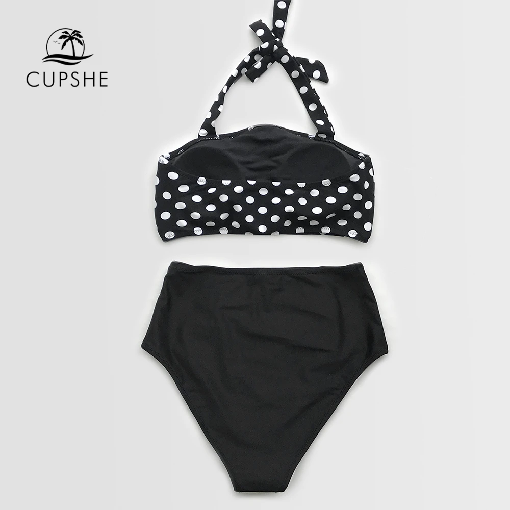 CUPSHE черный в горошек с высокой талией комплект бикини на бретельках для женщин
