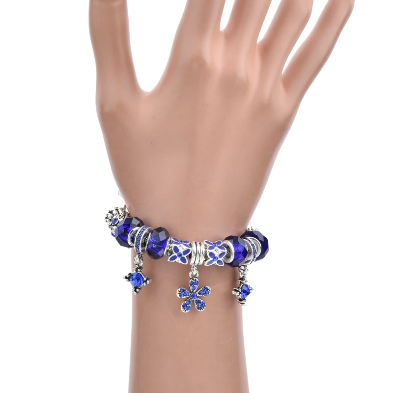 

TOUCHEART NEW Europe Blue Crystal beads Wedding DIY Silver Chain Charm Bracelets For Women With Flowers Rhinestones SBR170100