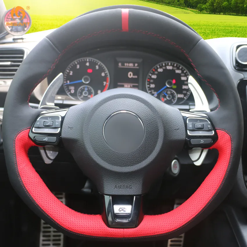 Черный замшевый черный красный кожаный чехол на руль для Volkswagen Golf 6 GTI MK6 VW Polo Scirocco R