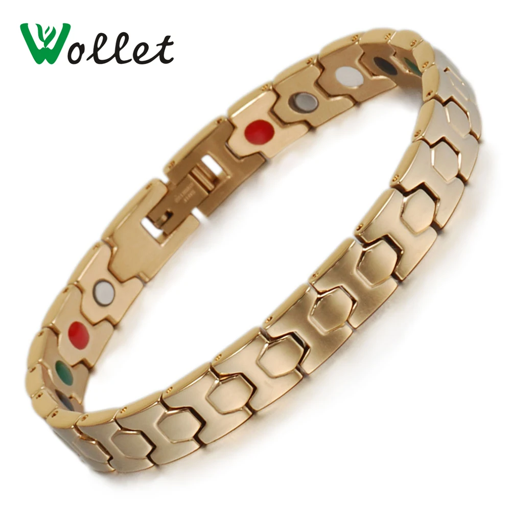 

Wollet Health Energy Women Gold Color Bracelet Bangle Ions Bio Magnetic Germanium Stainless Steel Bracelet for Women