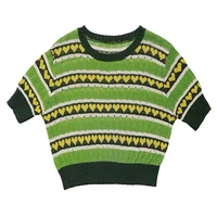 perhaps u green striped patchwork heart knitting o neck short sleeve tees tops t shirt casual women female b0647
