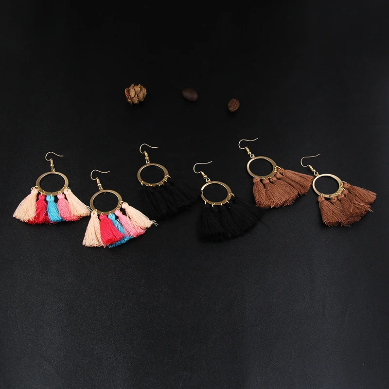 Простые богемные серьги с бахромой и вышивкой для женщин простые хлопковые