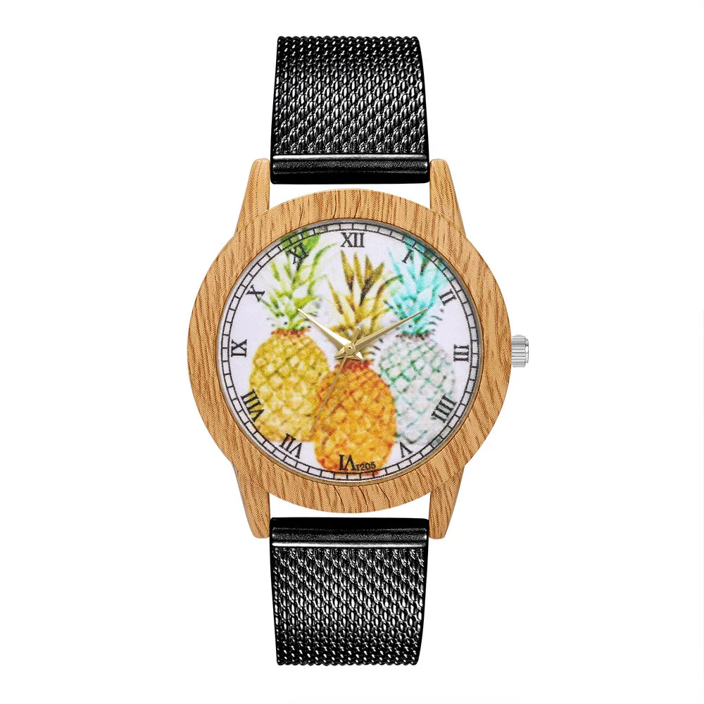 Женские часы с ананасовым принтом аналоговые кварцевые круглые наручные
