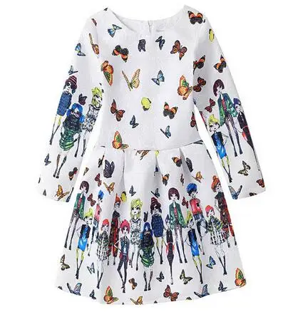 Girl's Fashion Princess Dresses 2017 Autumn Long Sleeve Printed Butterfly Vintage Preppy Style Kids Party dress Children's Dress |
