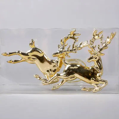 Golden reindeer 2PC Украшения для рождественской елки шар олень звезда пряник человек Лось кулон Подарите вашему ребенку прекрасный подарок - Цвет: Golden reindeer 2PC
