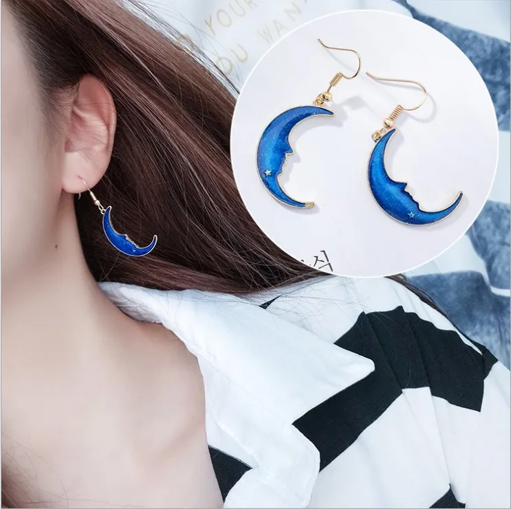 style-21 Японская и корейская мода голубая космическая Вселенная Звезда Луна Серьги планета асимметричные серьги женская серьга рождественские подарки - Окраска металла: style-21