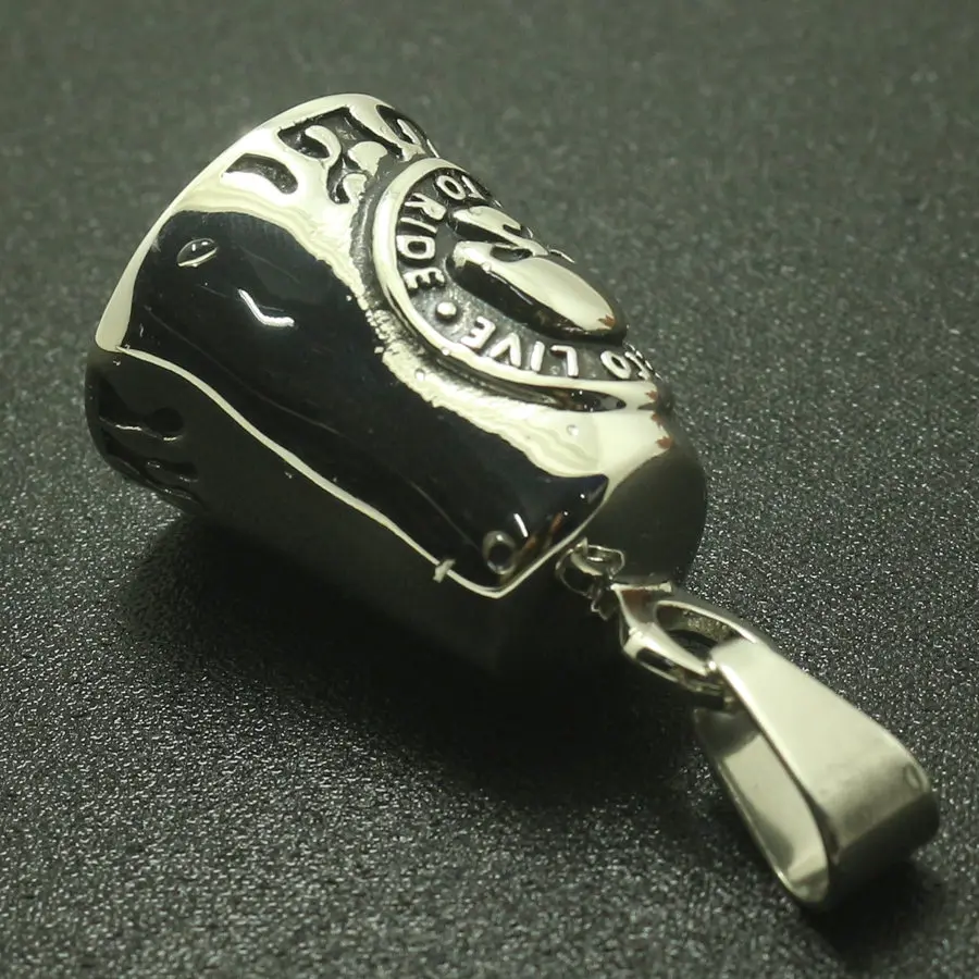 Крутой байкер Jingle Bell 316L Нержавеющая Сталь Серебряный чехол с изображением Призрачного гонщика пламенный Ride to Live-жить, чтобы ездить секетон кулон