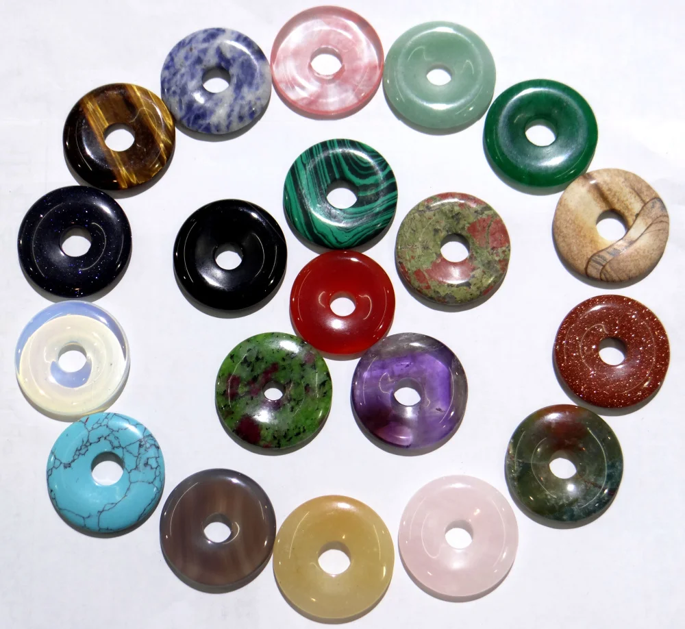 

Fashion High Quality Mix Natural Stone Circle Donut Charms Pendants 30mm For Jewelry Making 12pcs/lot Wholesale