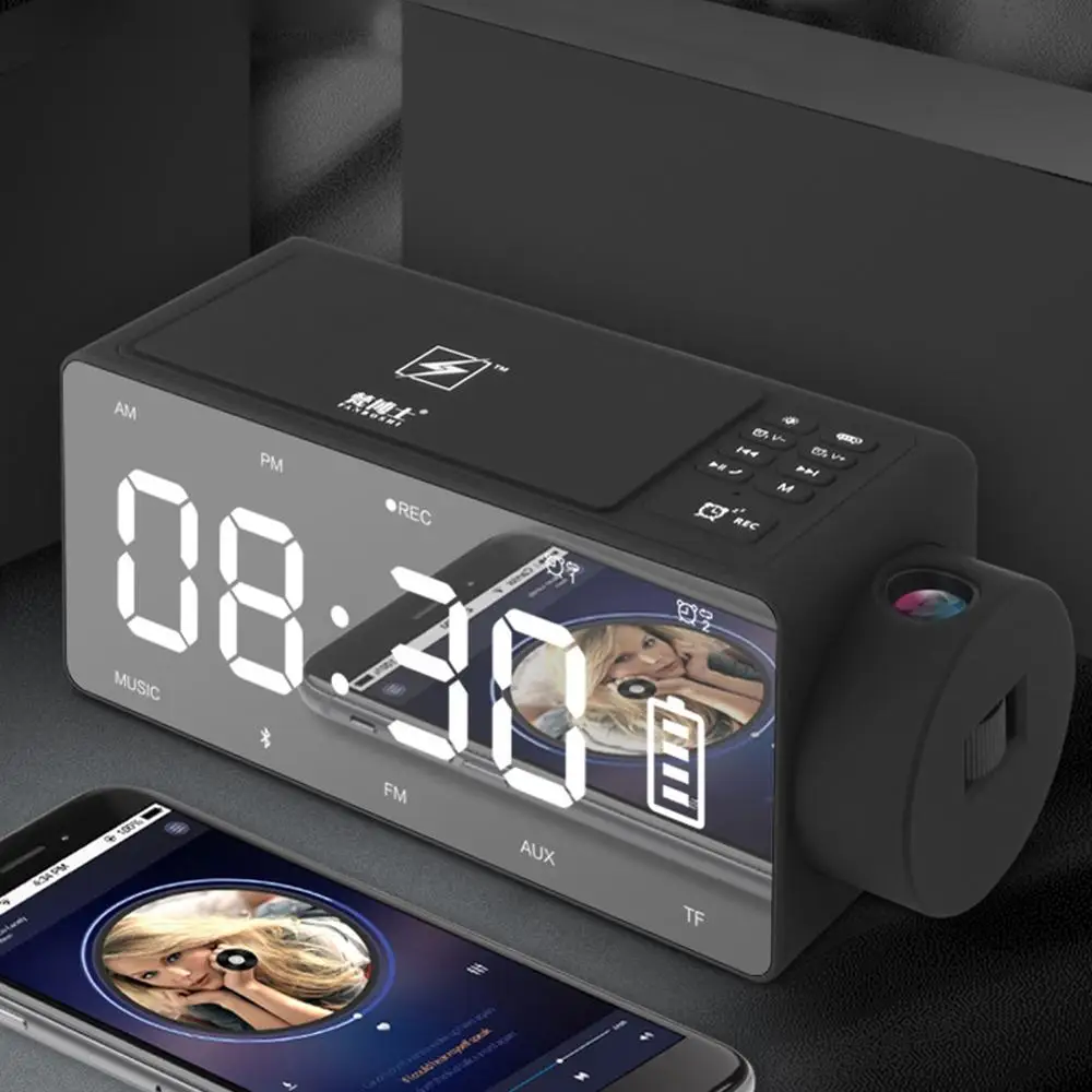 Беспроводной Bluetooth динамик светодиодный Будильник с большим экраном проекция