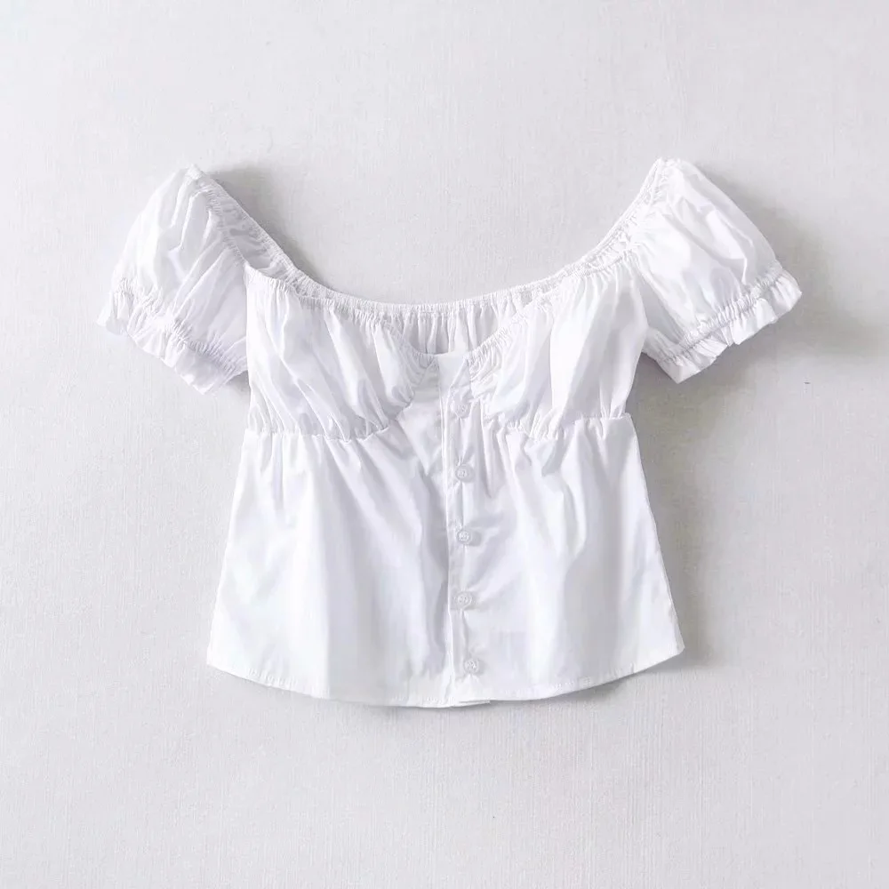 Summer tops for women blouses white crop top sexy puff sleeve blouse shirts ruffle streetwear Korean fashion clothing |