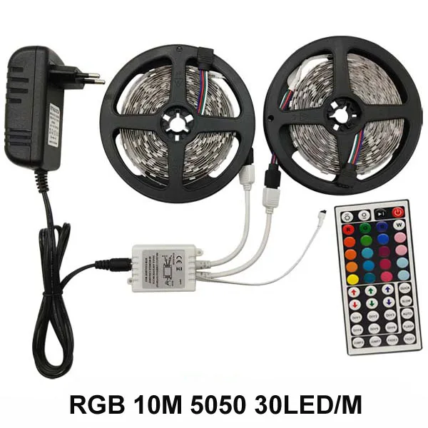 Светодиодная лента светильник SMD 5050 RGB лента Диодная лента RGB 5050 DC 12 В 5 м 10 м гибкая лента полный набор DIY контроллер и адаптер - Испускаемый цвет: 10M 5050 30LED M