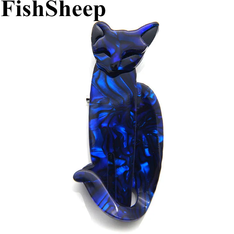 

FishSheep Lovely Blue Acrylic Cats Brooches For Women Handmade Resin Animal Female Brooch And Pins Badges Jewelry New Year Gifts