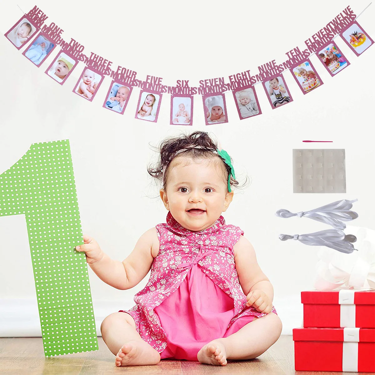 

Kids Birthday Gift Decorations 1-12 Month Photo Banner Monthly Photo Wall Set Birthday flags Wall Art baby children party F80