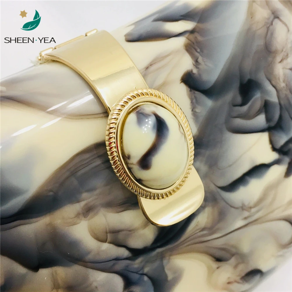 Brand designer acrylic evening bag vintage marble pattern clutch purse cute Elliptic hasp chains handbag mini wedding party prom