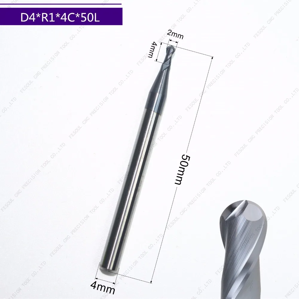 D4 * R1 4C 50l 1 шт. бесплатная доставка HRC45 2 Флейта с шариковым носом CNC твердосплавная