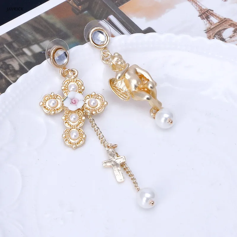 JAVRICK барокко кружево лук Херувим Ангел висячие серьги Королевский Асимметричный