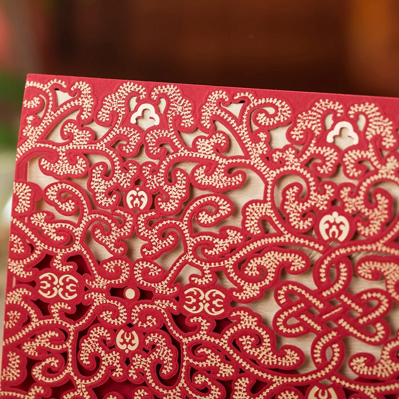 100 шт красный лазерный цветок свадебные пригласительные открытки кружева