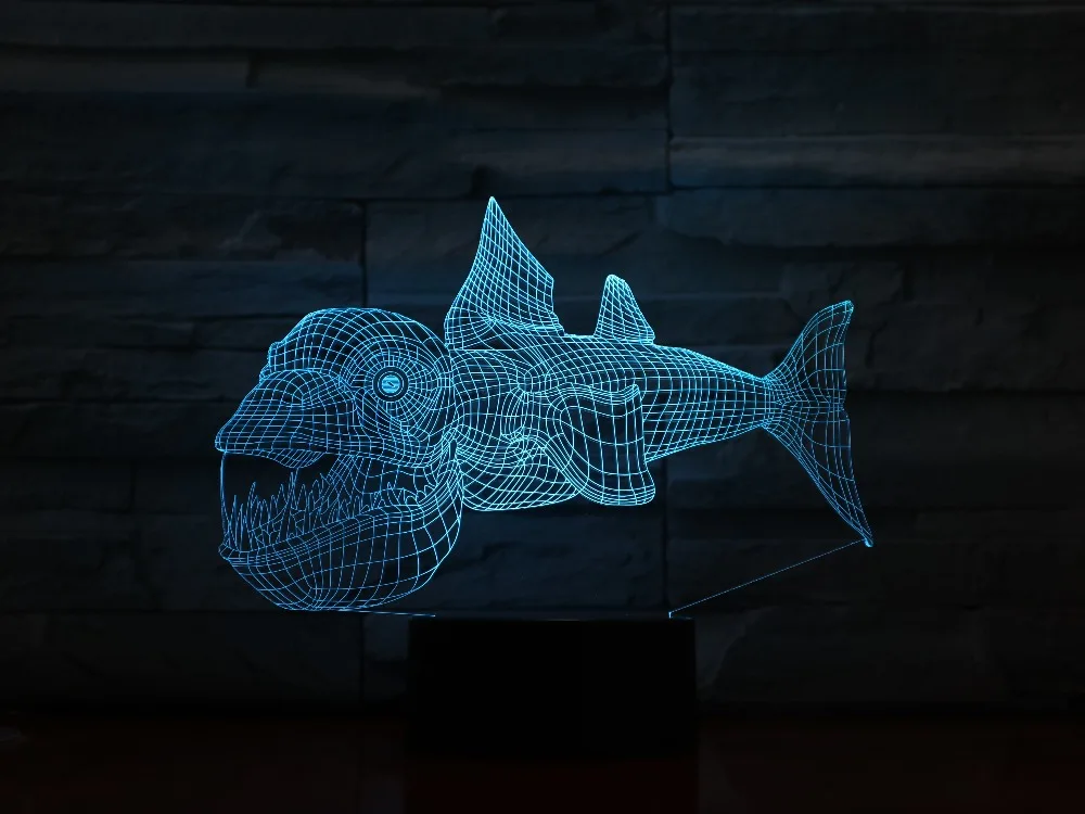 

Piranha 3d Stereo led lights Colors Changing Lampara Touch Switch Nightlight Bedroom Acrylic Desk Lamp Engraved Drop Shipping