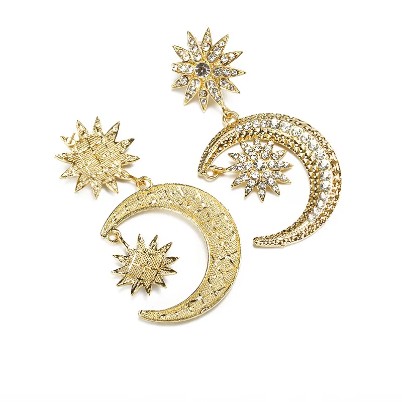 HEBEHERA Sun Moon Crystal Earrings for Women Exaggeration Earing Fashion Female Personality Jewelry Gift Wholesale | Украшения и
