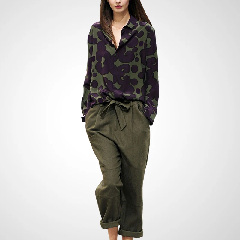 Женский свободный костюм с длинными рукавами леопардовая рубашка + широкие брюки