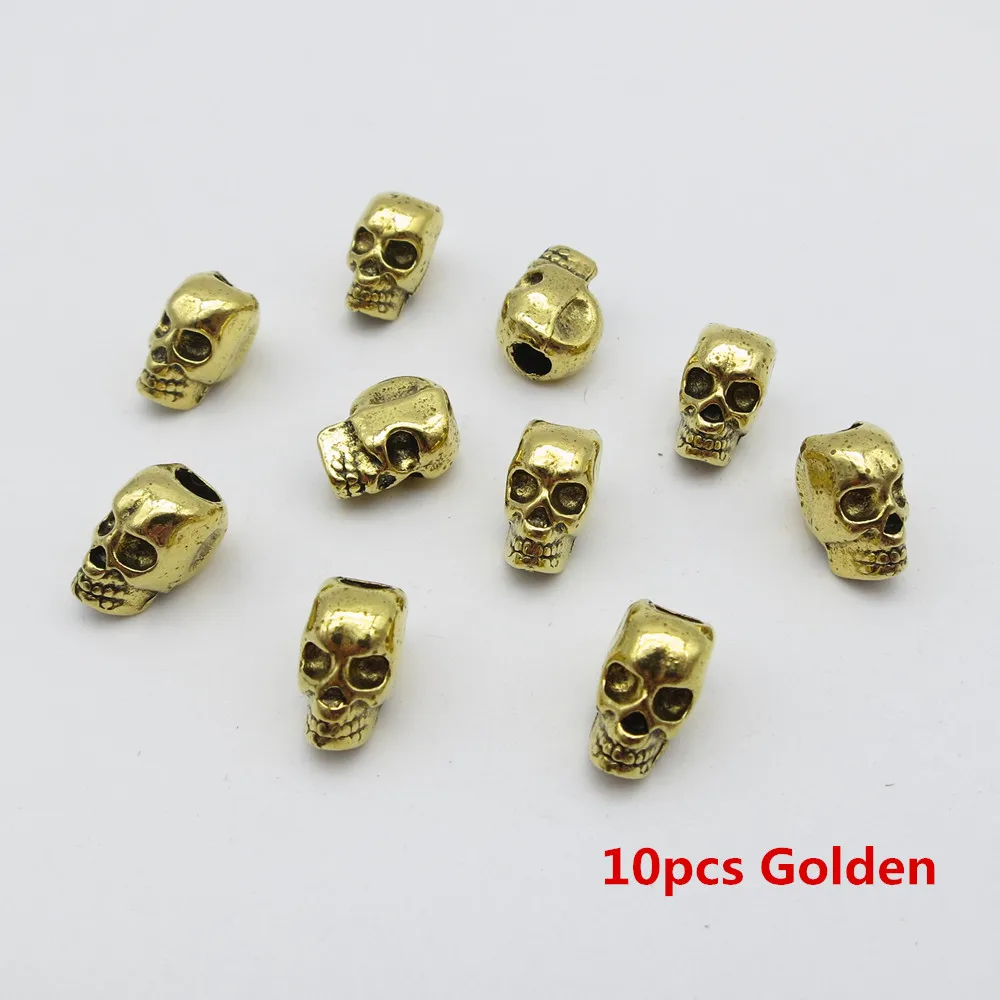 10pcs Golden 10 шт-20 шт маленький череп металлические волосы оплетка дреды бусины манжеты трубчатые кольца для укладки волос аксессуары - Цвет: 10pcs Golden