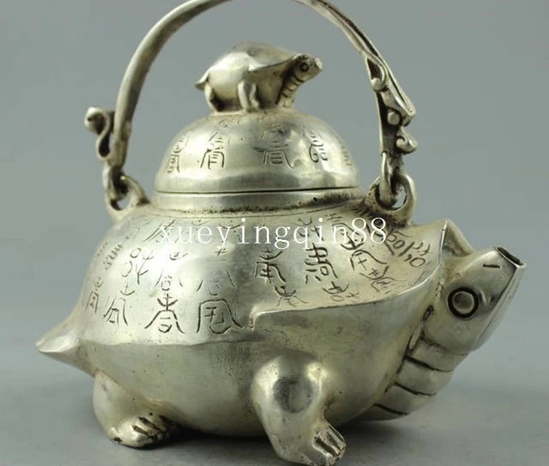 China Feng shui Silver tortoise animal Turtle teapot Wine Tea Pot Flagon Statue | Дом и сад
