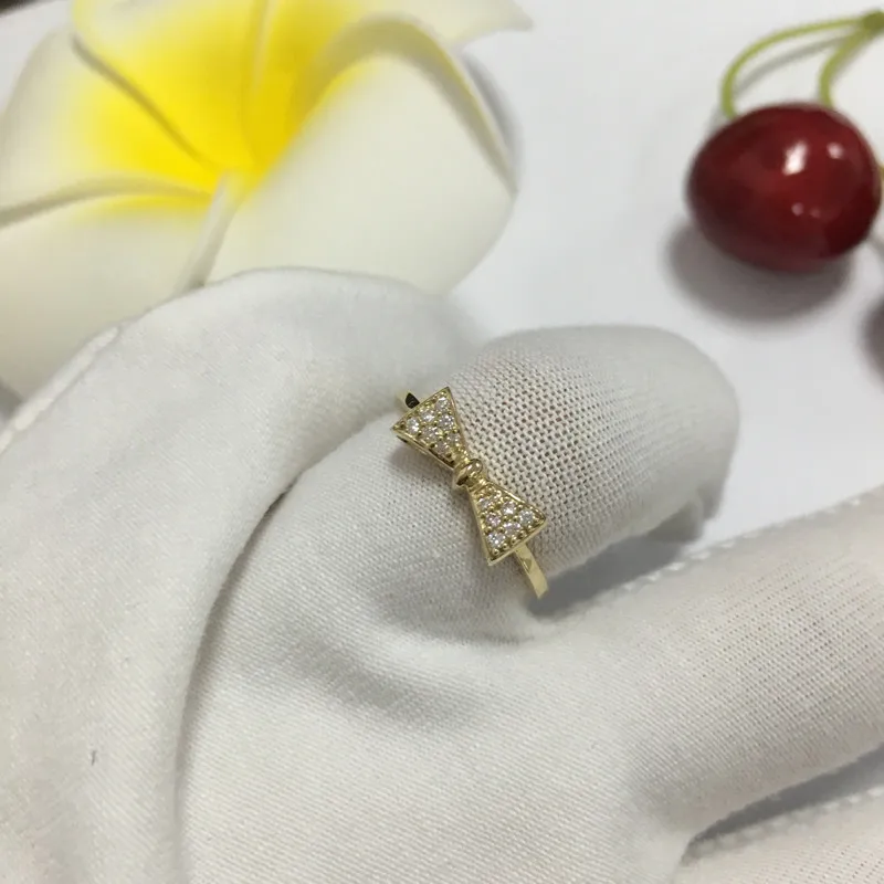 AINUOSHI 14 K массивная, желтая, Золотая кольцо-бантик SONA, Имитация Алмазный Форма банта ювелирные изделия для женщин Свадебные обручальные сборные кольца подарок
